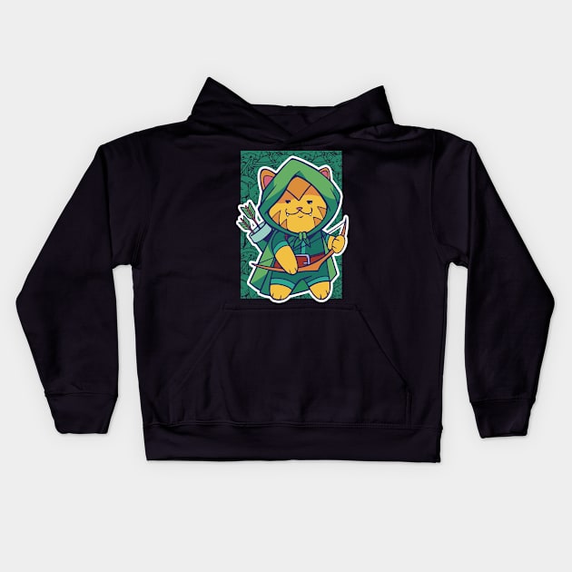 D&D Ranger Class Kawaii Cat Kids Hoodie by Sunburst